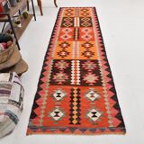 3x11 Orange Tribal Kilim Runner Rug 93x330Cm