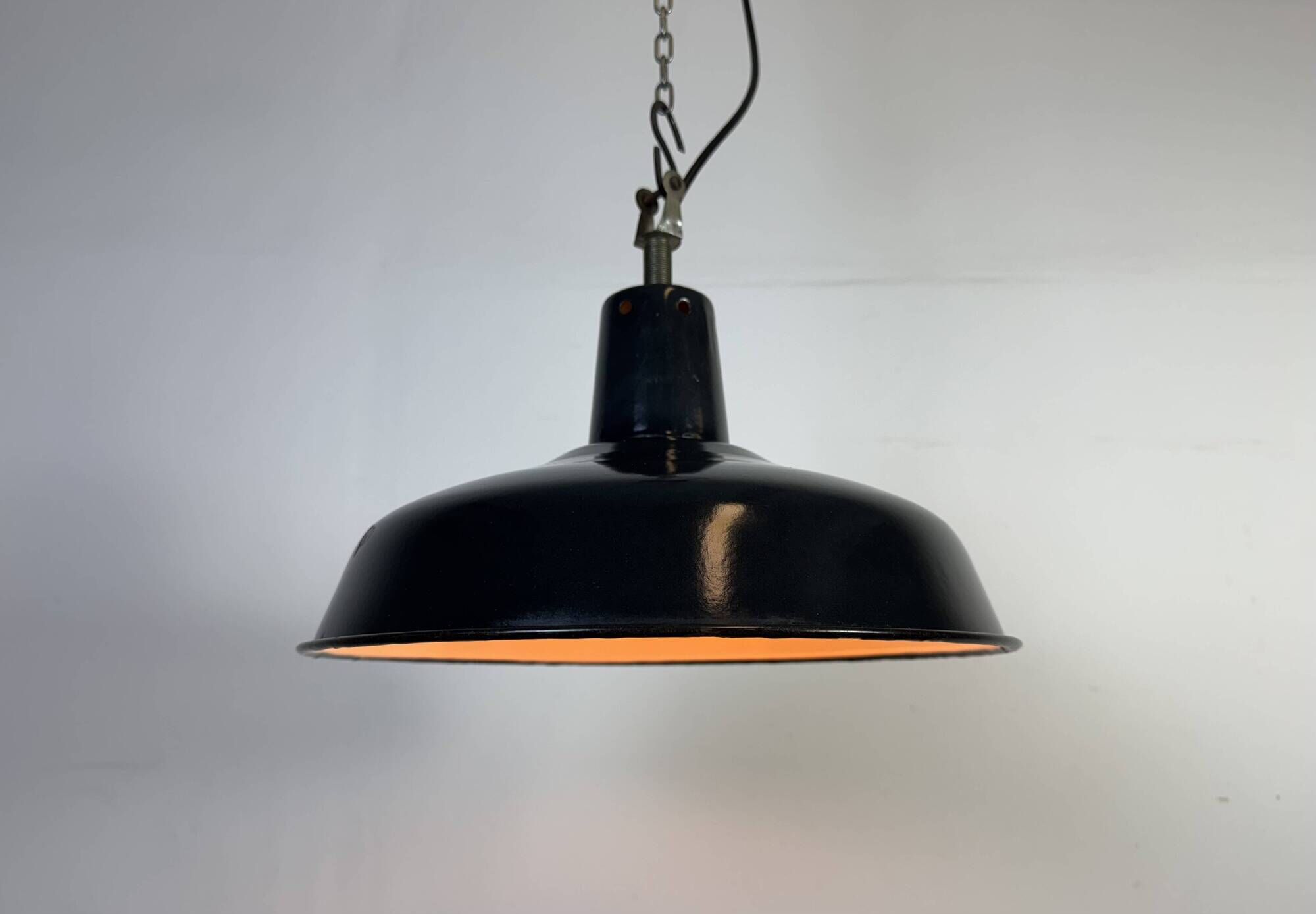 Industrial French Black Enamel Factory Pendant Lamp, 1960s