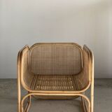 Amsterdam rattan armchair with U-shaped armrest, squared canework