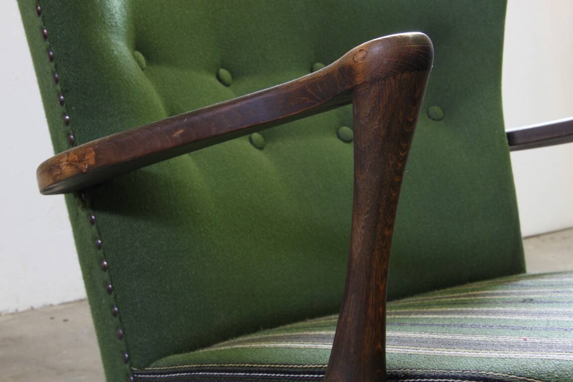 1960s vintage mid-century lounge chair, dark stained oak style of Viggo Boesen