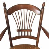 Pair of straw and cherry armchairs