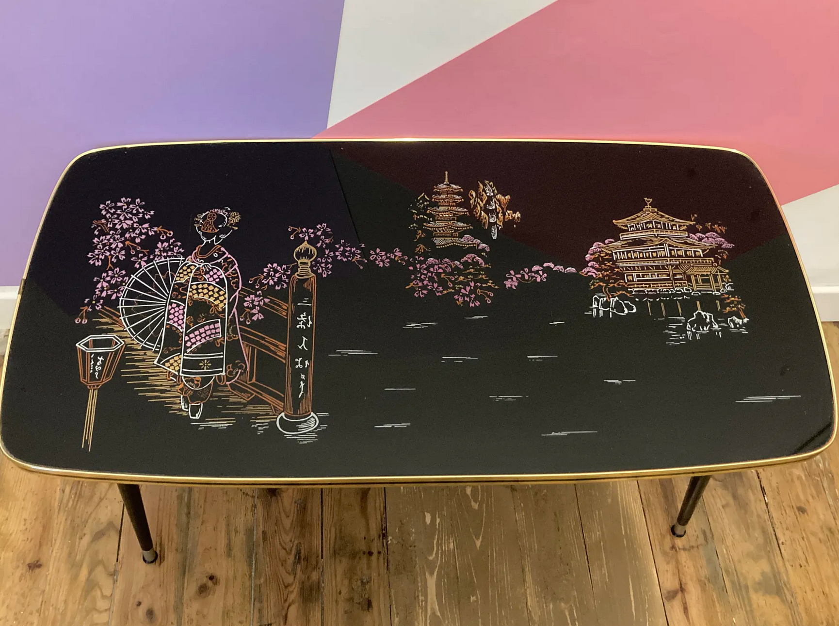 Scandinavian formica low table décor Japanese feet compass 60s-RETRO-VINTAGE