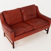 Red leather sofa, Scandinavian design, 1960s, designer: Fredrik Kayser, production: Vatne Møbler