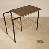 Vintage vinyl serving trolley in wood and gold metal