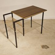 Vintage vinyl serving trolley in wood and gold metal
