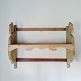 Antique wall shelf in raw wood - patinated green