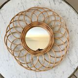 Vintage bamboo & rattan sun mirror