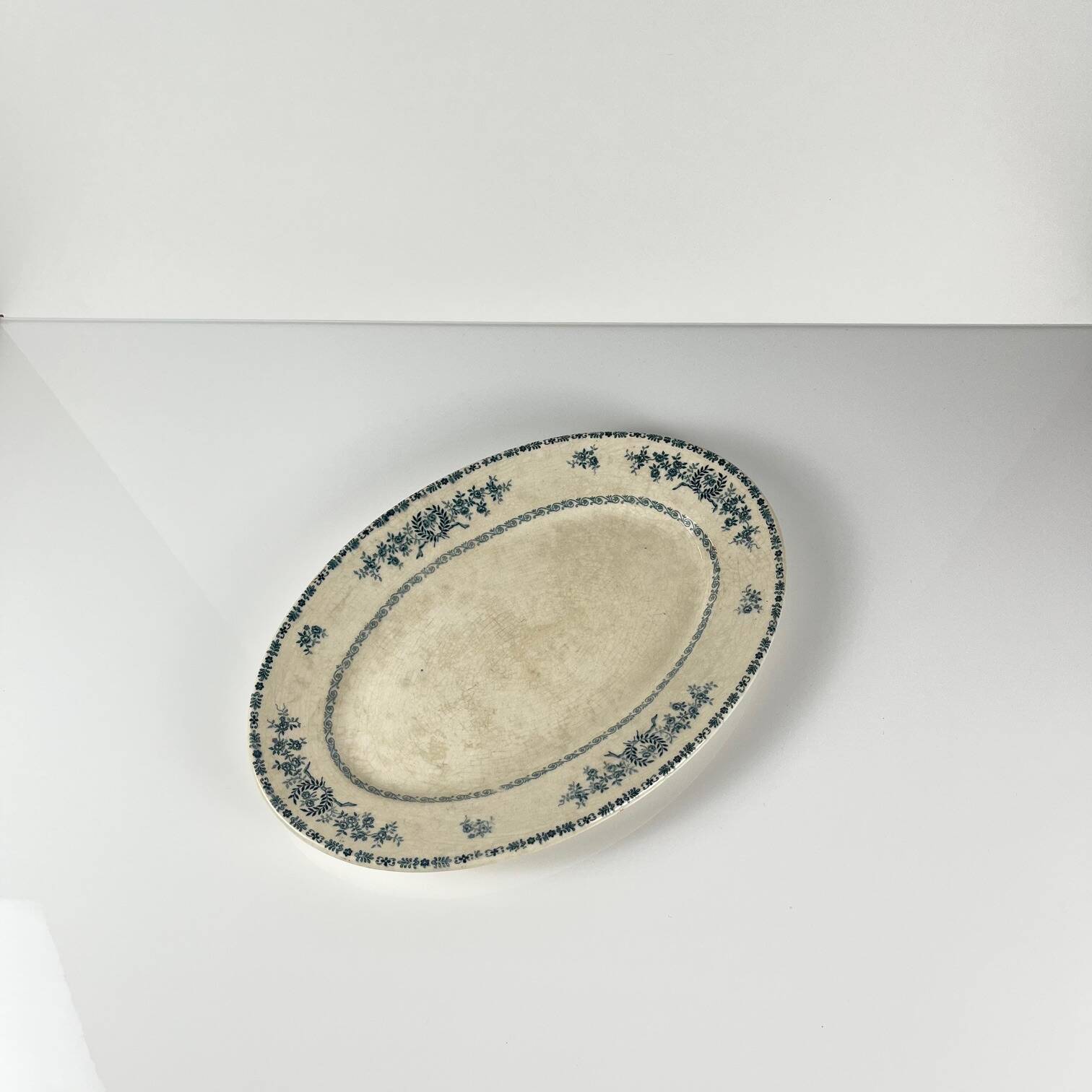 Oval patinated dish "Thermidor" Blue/green iron earth, late 19th century