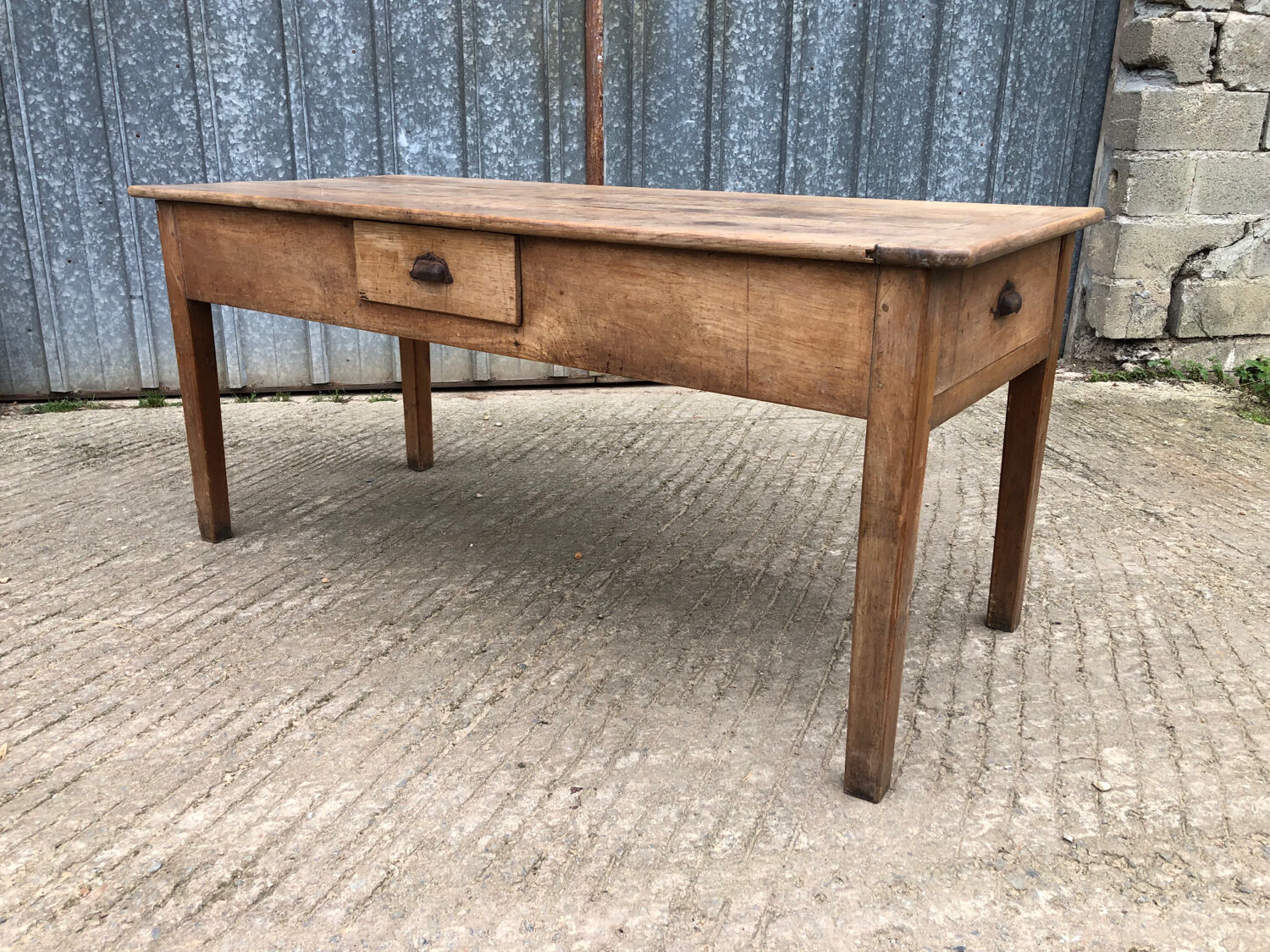 Antique cherry farmhouse table with 3 drawers