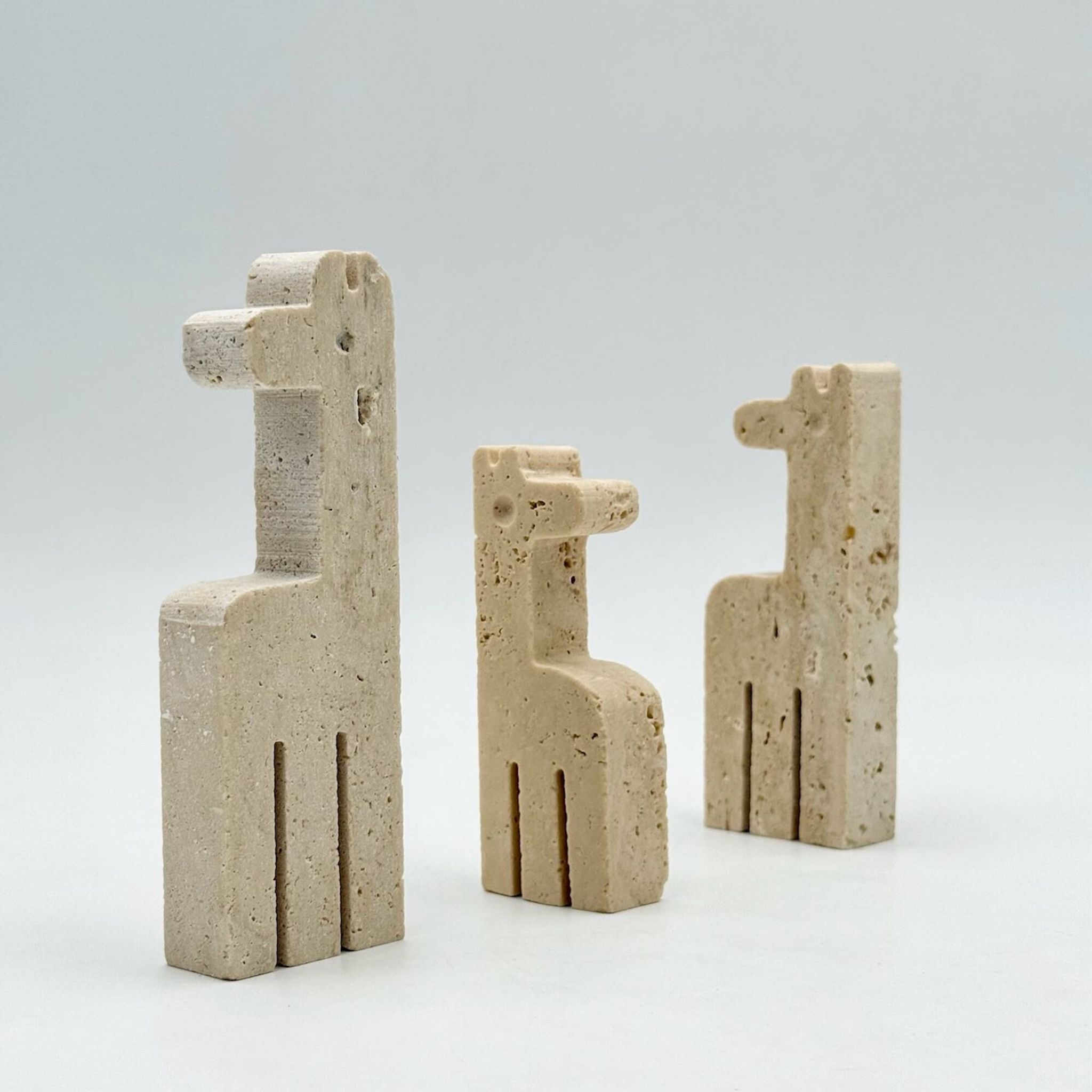 Set of Three Vintage Italian Travertine Animal Sculptures