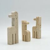 Set of Three Vintage Italian Travertine Animal Sculptures