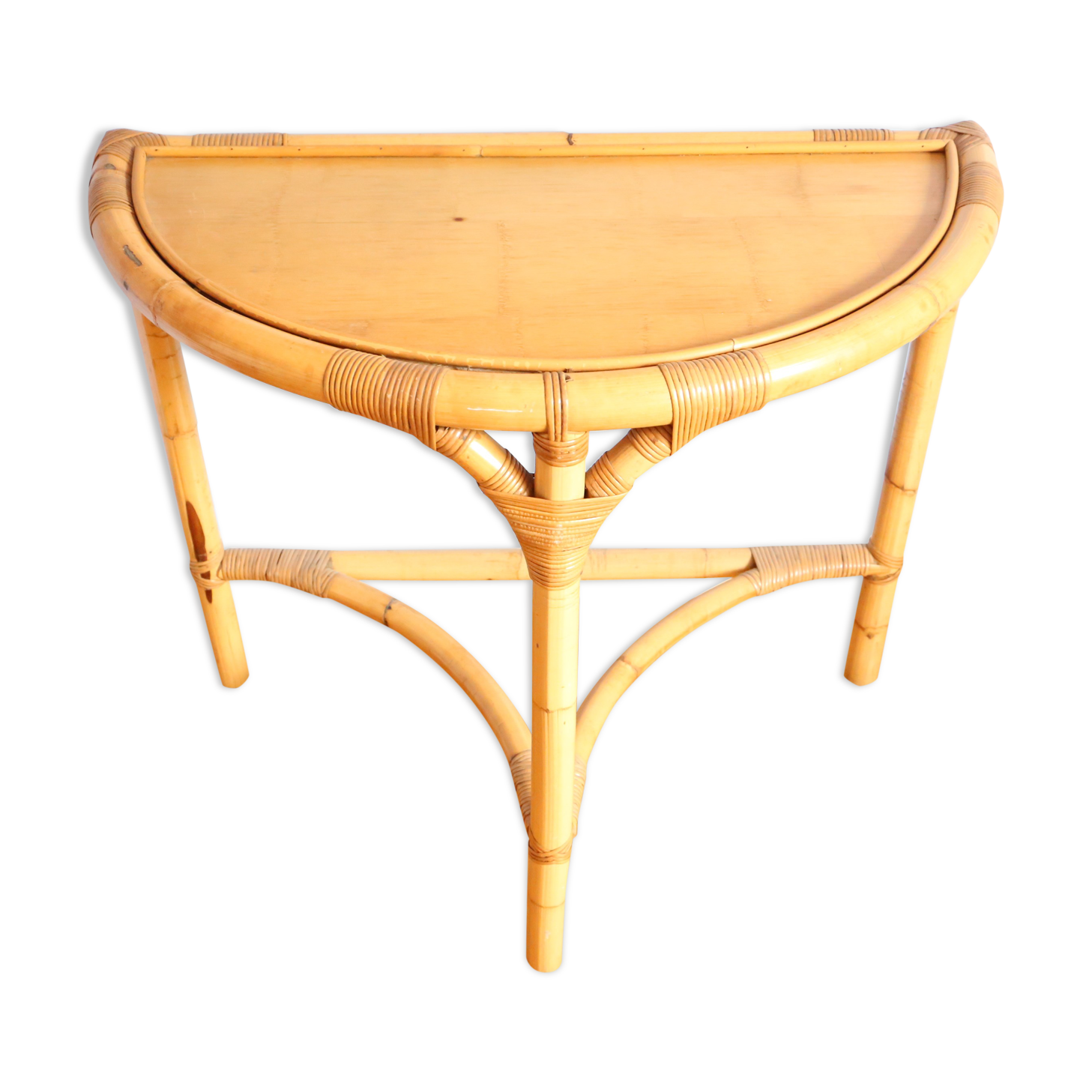 Half-moon rattan console
