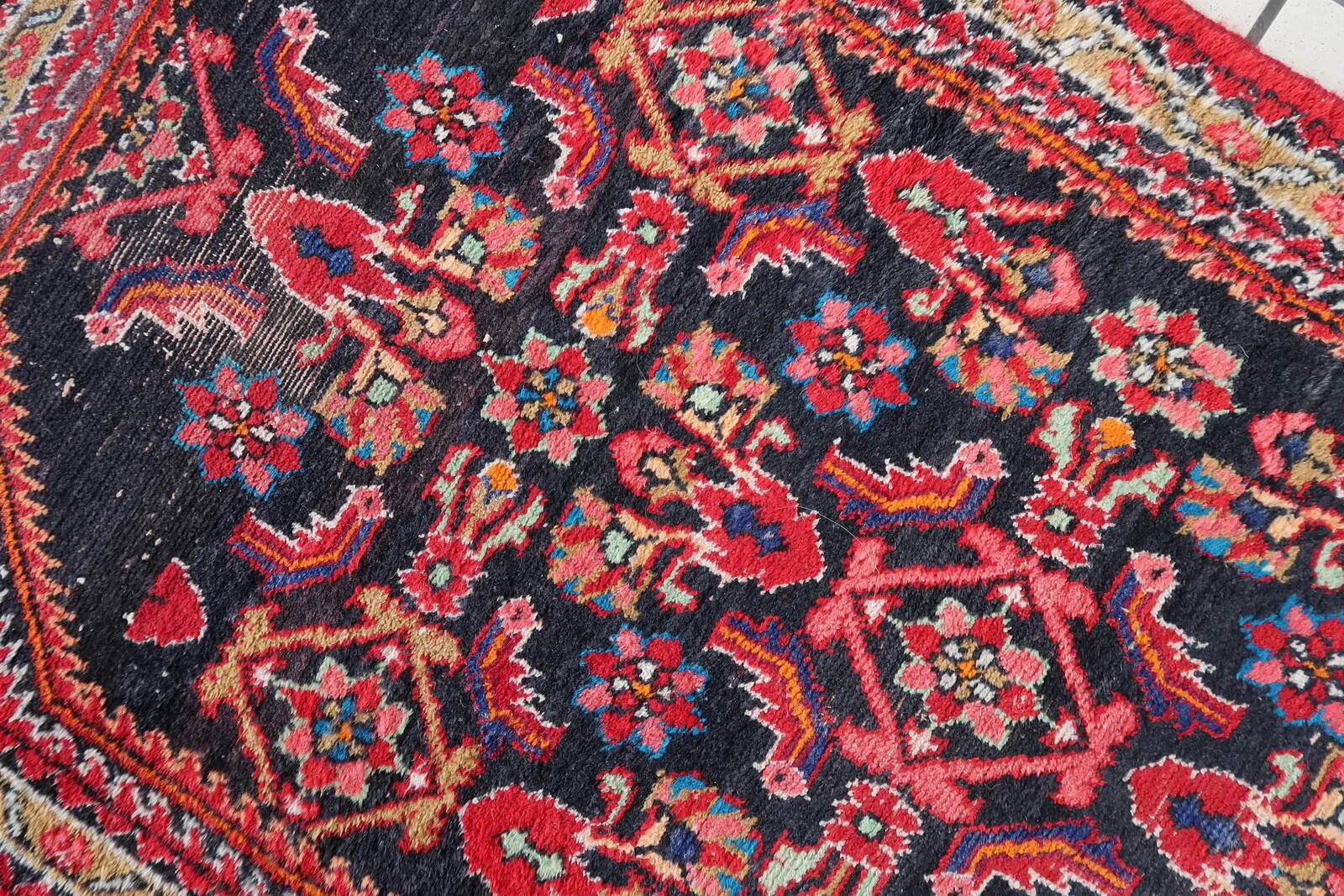 Handmade vintage Persian Hamadan rug 74cm x 129cm, 1960s