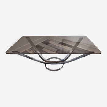 Coffee table in chrome metal and vintage smoked glass