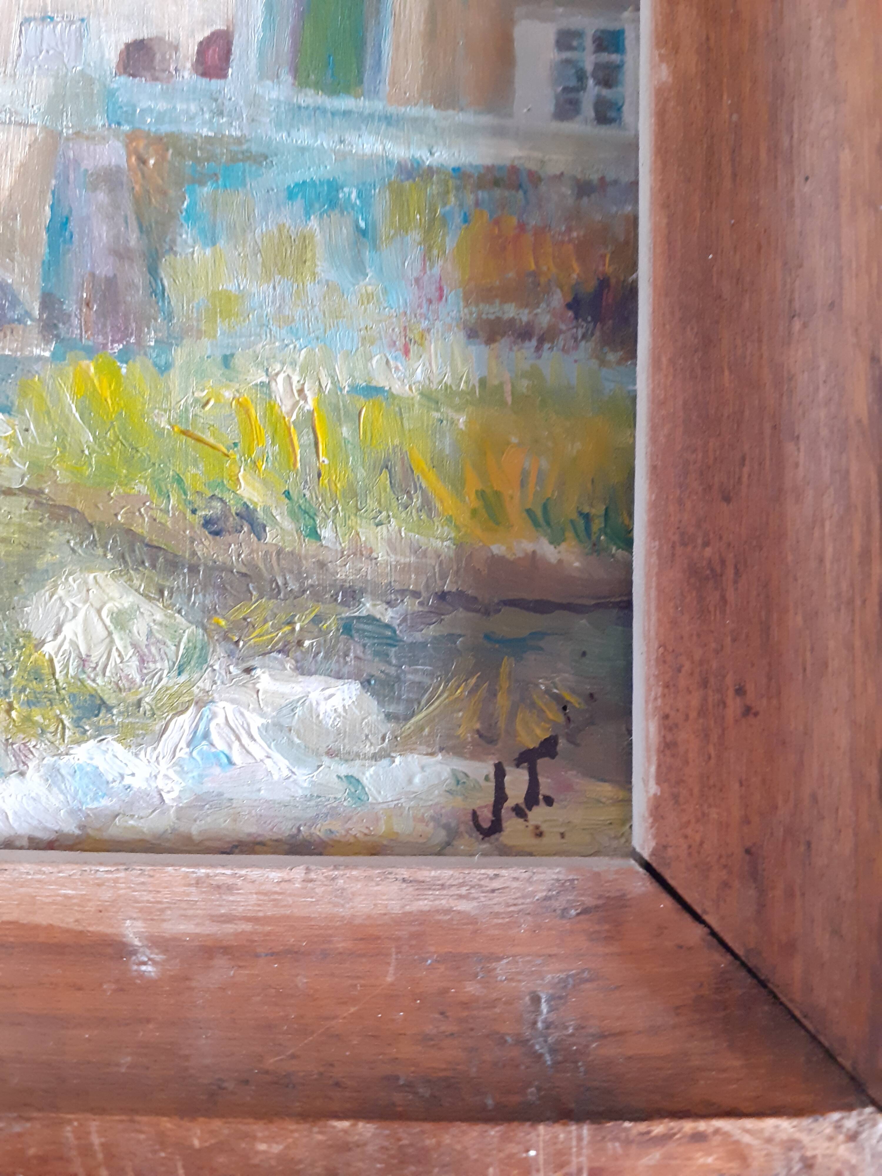 Small painting "Building on the edge of the torrent"