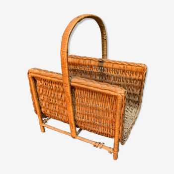 Panier à bûches en osier portes revues vintage