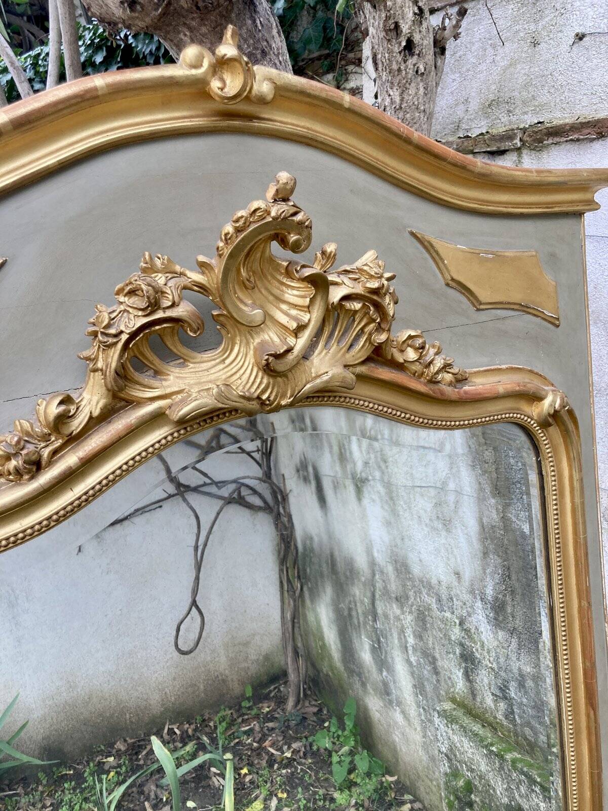 Miroir ancien - 98 x 160 - bois et stuc doré