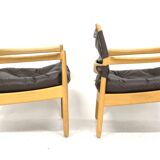 Set of 2 leather armchairs, Sweden, 1960
