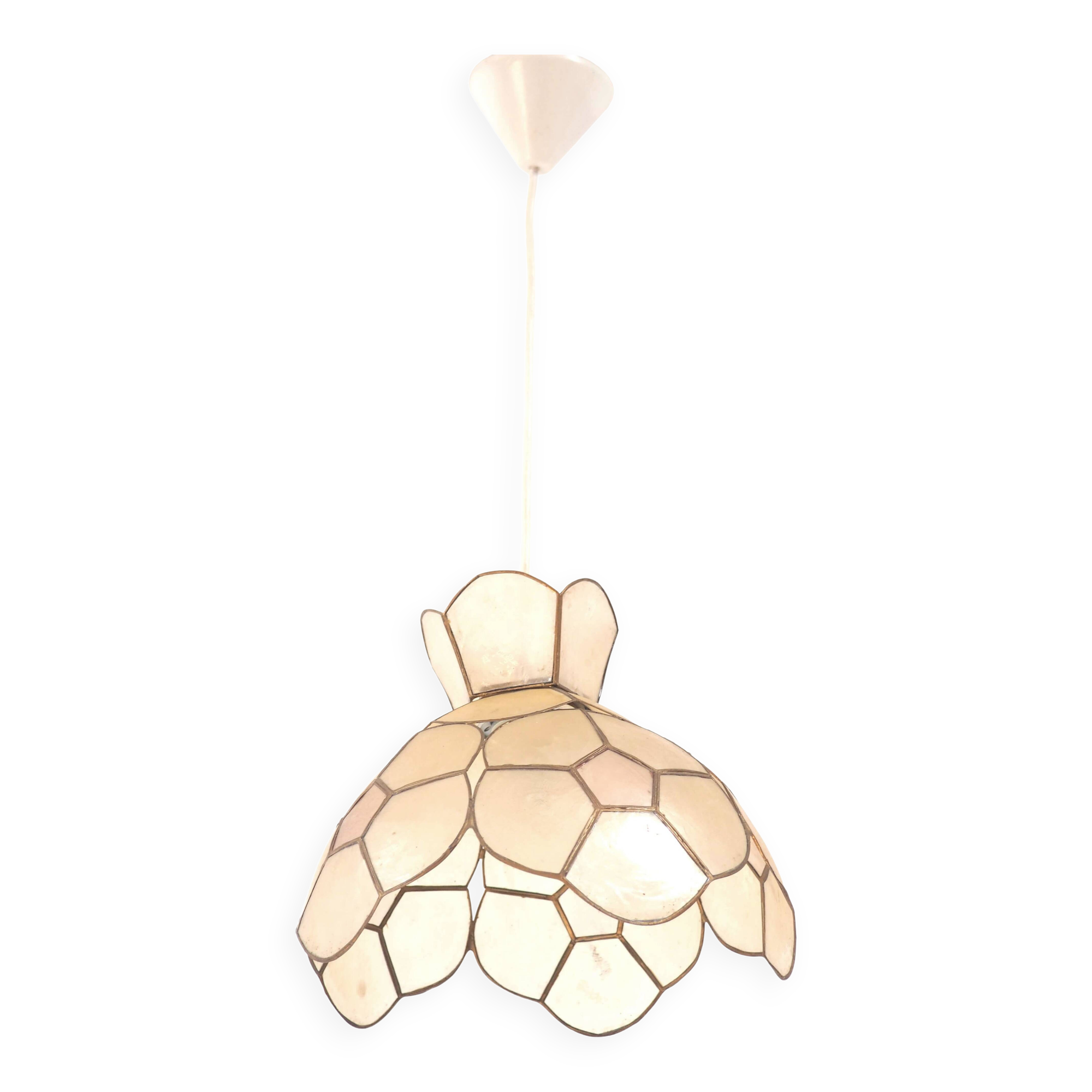 1980s mother-of-pearl mica pendant light