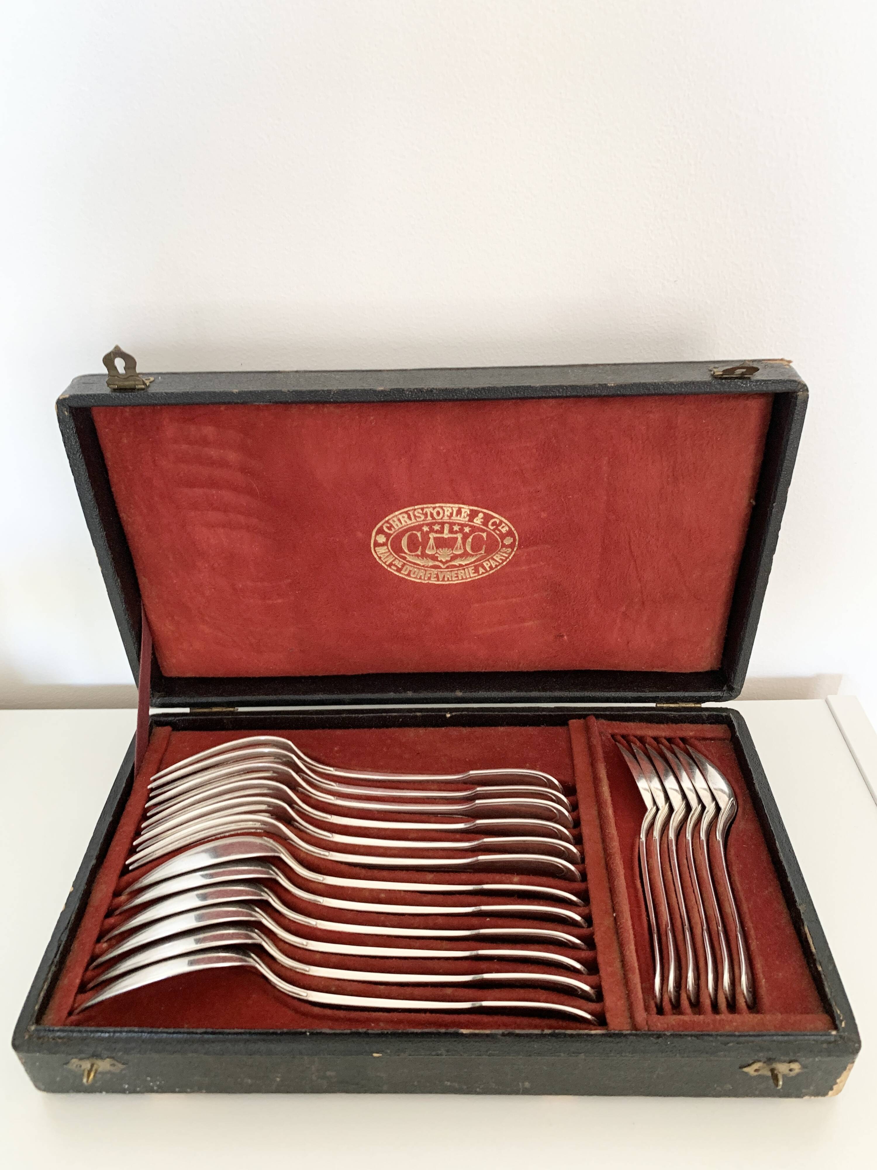 Christofle silver-plated cutlery set in its original case.