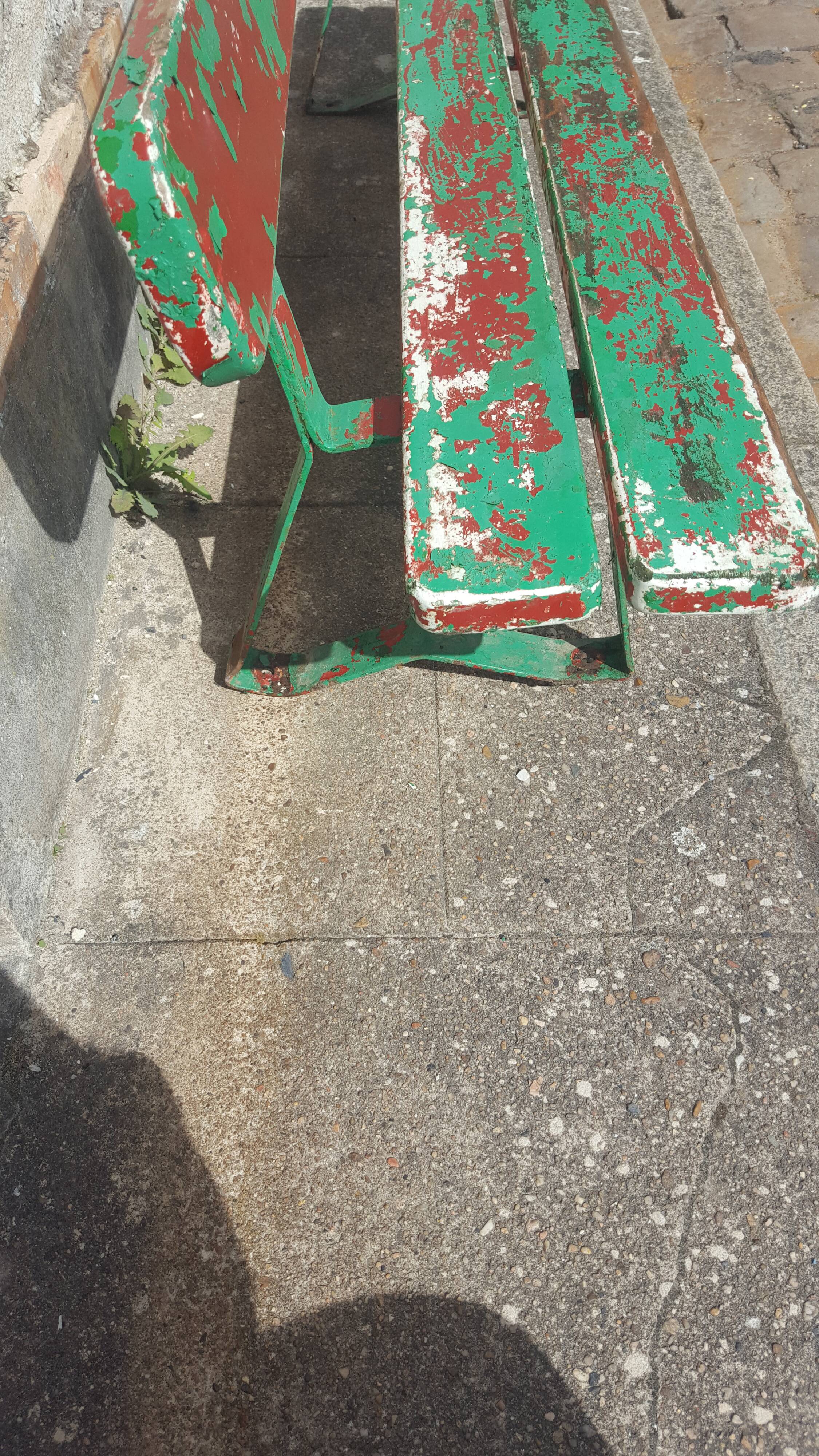 Former school bench patina green red