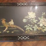 Table low décor birds with hard stones and mother of Pearl inlay