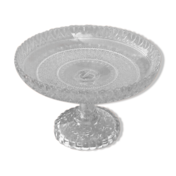 Coupe sur pied verre transparent décor festonné pied douche années 1930