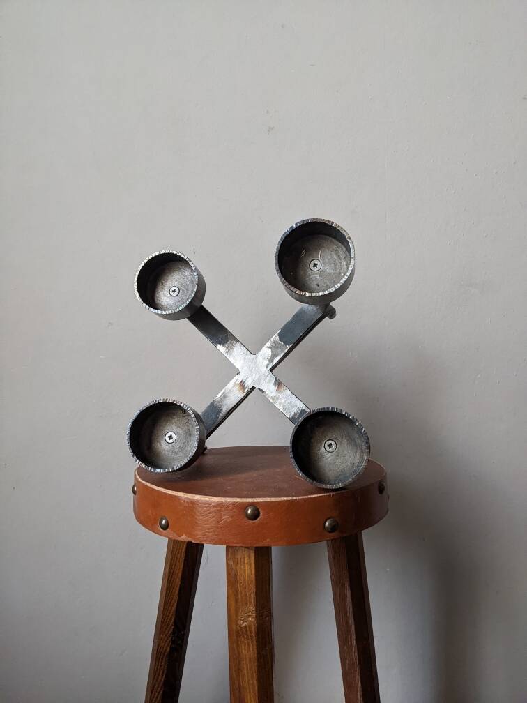 Wrought iron candle holder, artistic ironwork, brutalist candlestick, handcrafted industrial