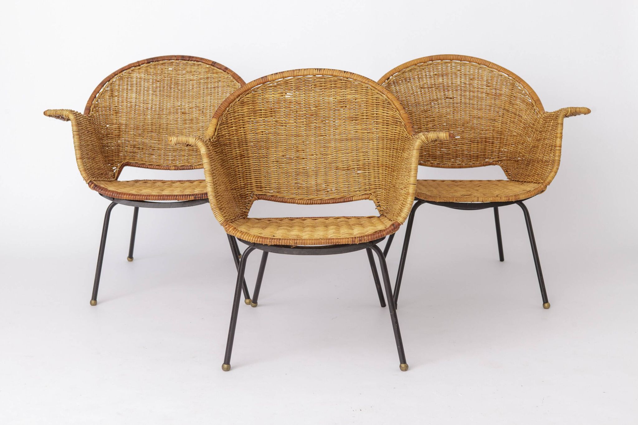 Vintage Basket Chairs by Gianfranco Legler 1950s | Set of 3 Swiss Rattan
