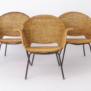 Vintage Basket Chairs by Gianfranco Legler 1950s | Set of 3 Swiss Rattan