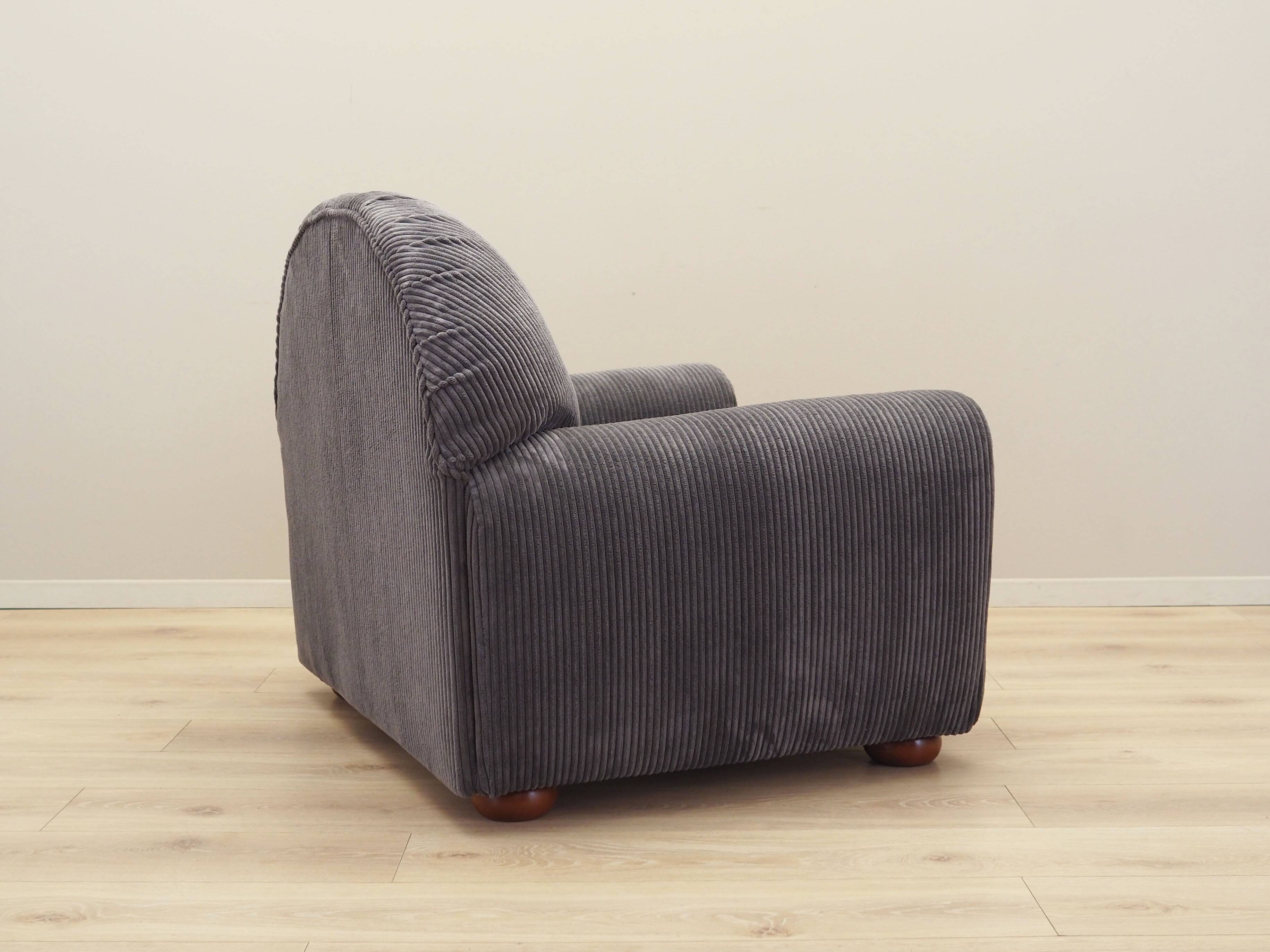 Grey velour armchair, Italian design, 1980s, production: Italy