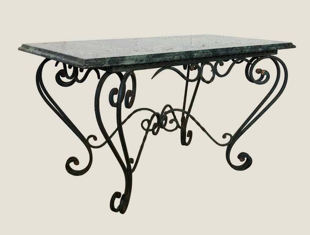 Vintage green marble and wrought iron coffee table