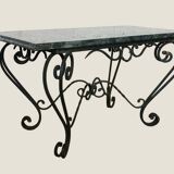 Vintage green marble and wrought iron coffee table