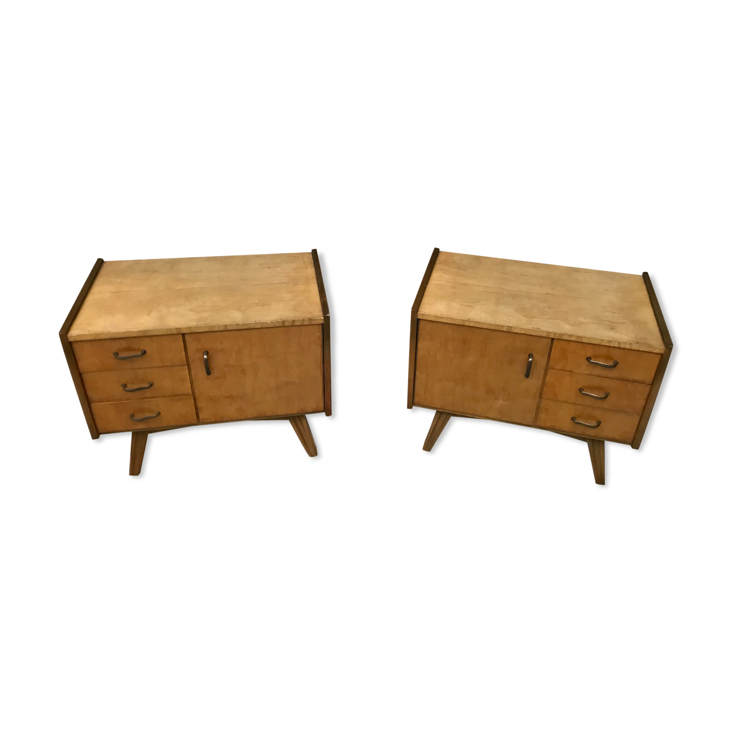 Pair of night table feet compass bedside end of vintage sofa old 1950 1960 retro