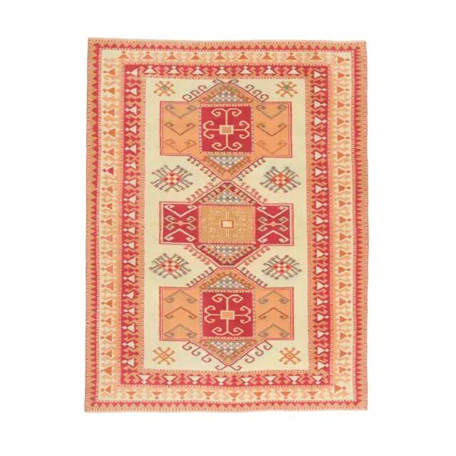 1970s Vintage Turkish Oushak Handmade Wool Cotton Cream Area Rug 172x231