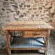 Vintage French industrial workbench – 1920s/1930s oak and pine table with drawer