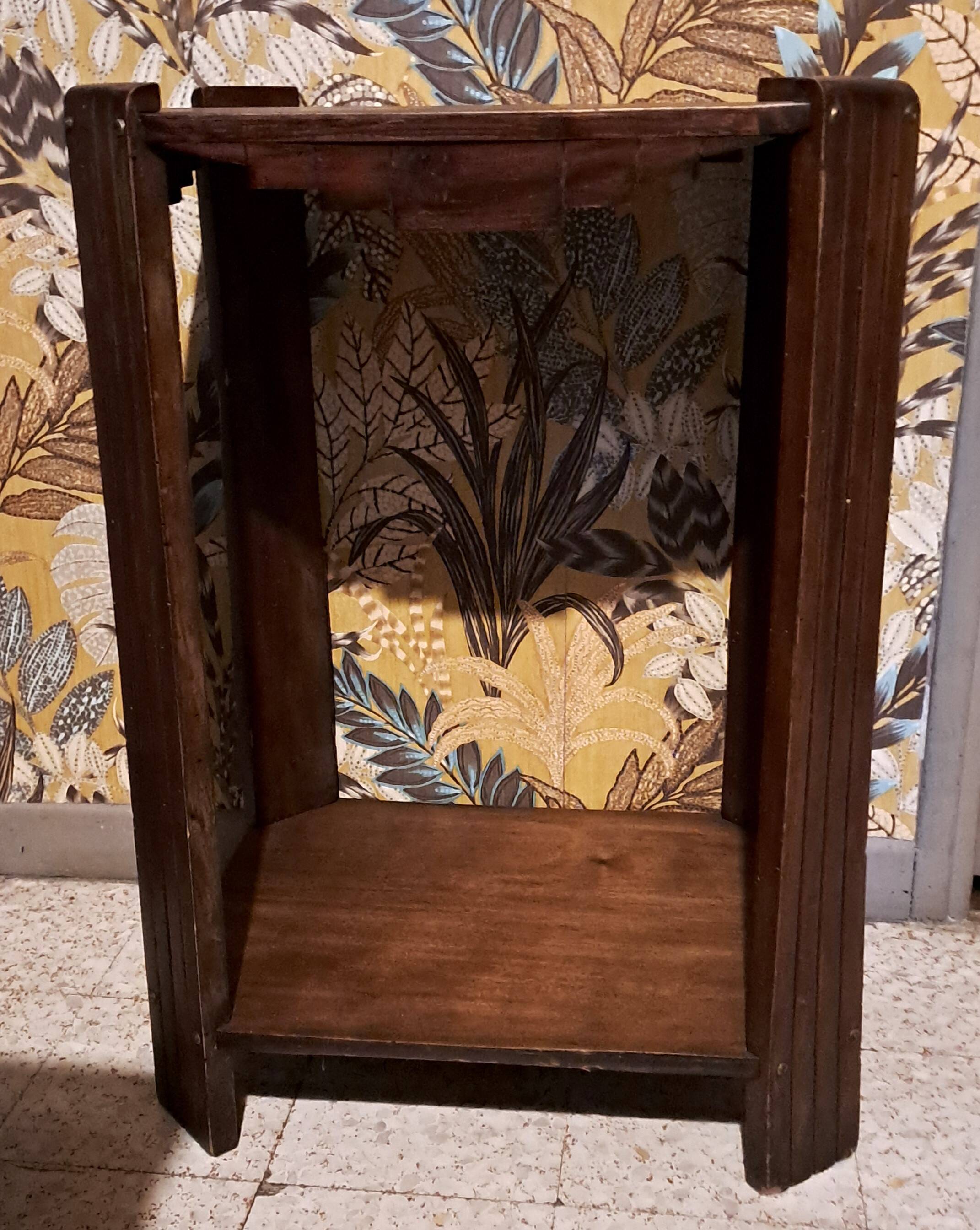 Art Deco side table in rectangular varnished brown wood with 2 shelves 1940