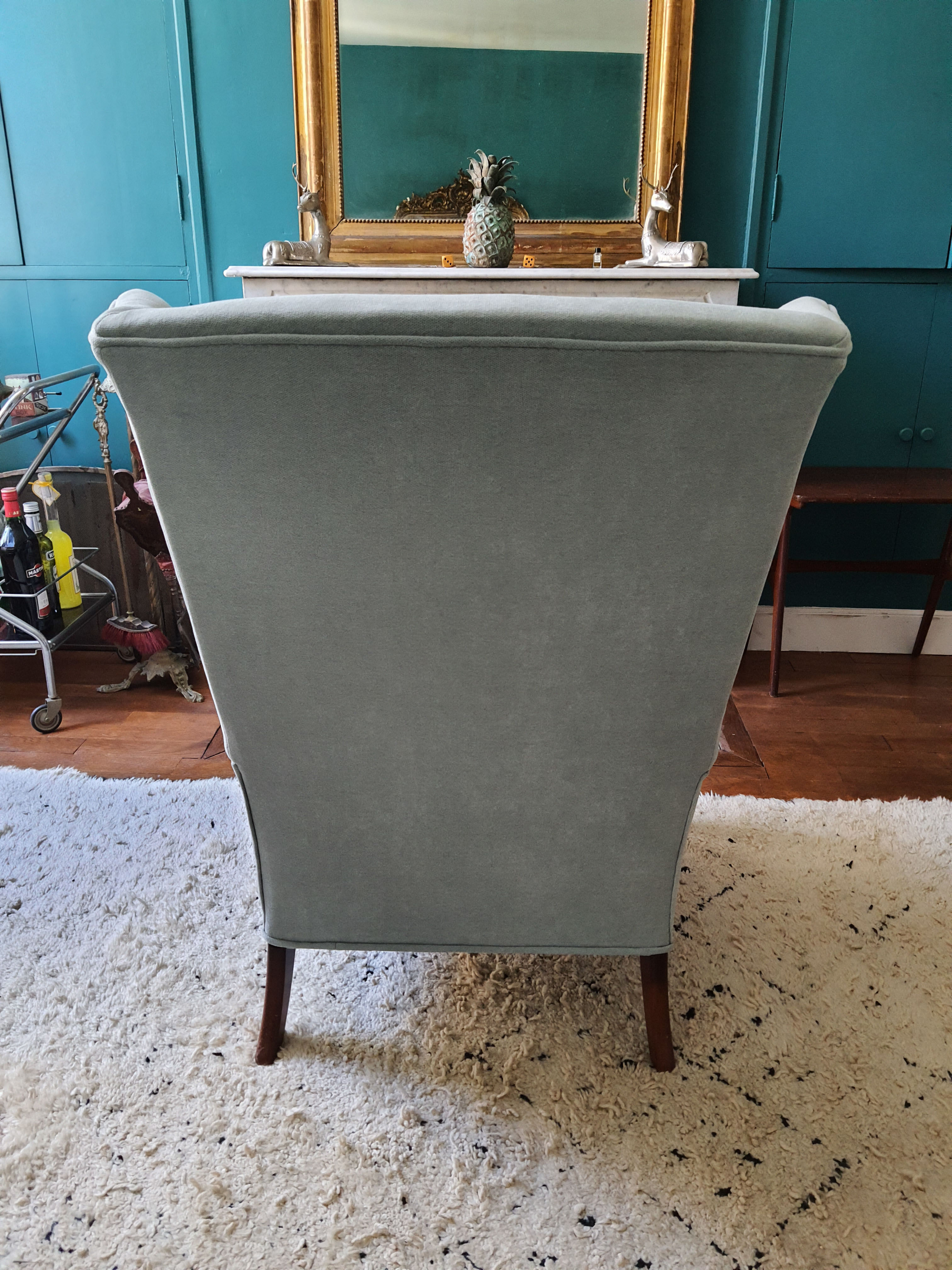 Parker Knoll chair retaped sky blue
