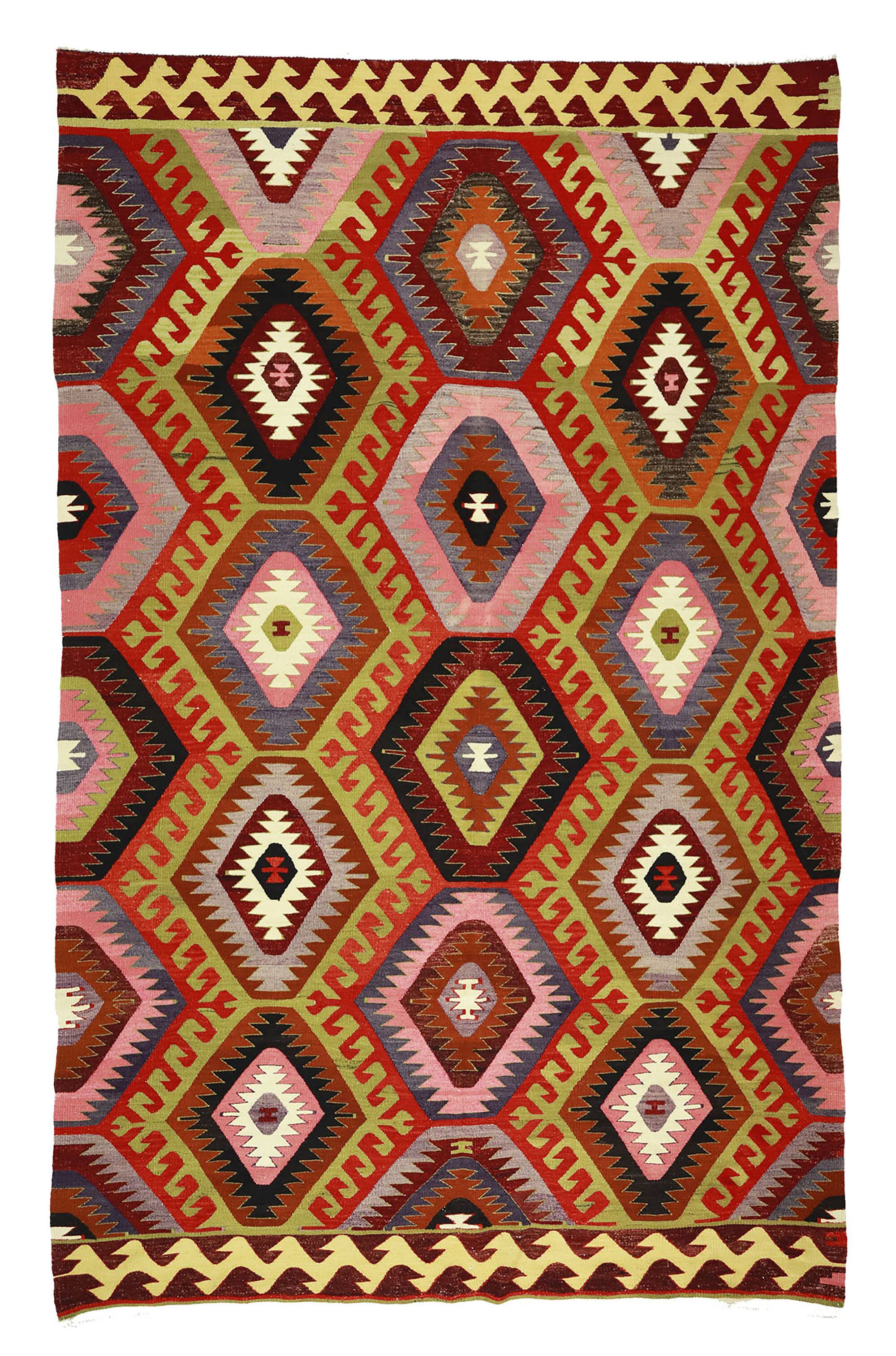 Turkish Kilim Yuruk Vintage 206x315 cm Geometric Red Orange
