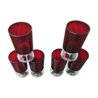 6 red foot glasses