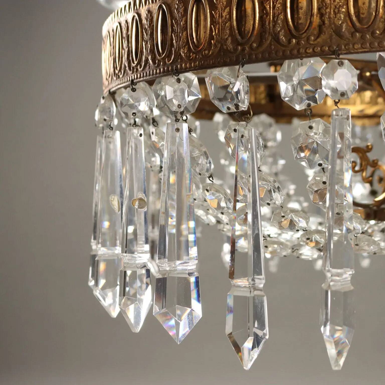 Lustre ancien style Empire en verre et métal doré, Italie, XXe siècle