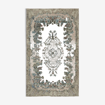 Tapis noué à la main antique oriental années 1970 180 cm x 294 cm tapis bleu