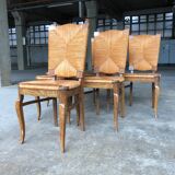 Dining chairs with rush made of oak wood, France 1950s, Set of 6