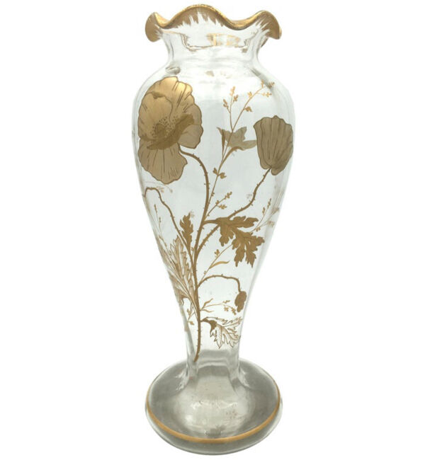Vase art nouveau avec décor peint de coquelicots et de papillon 1900