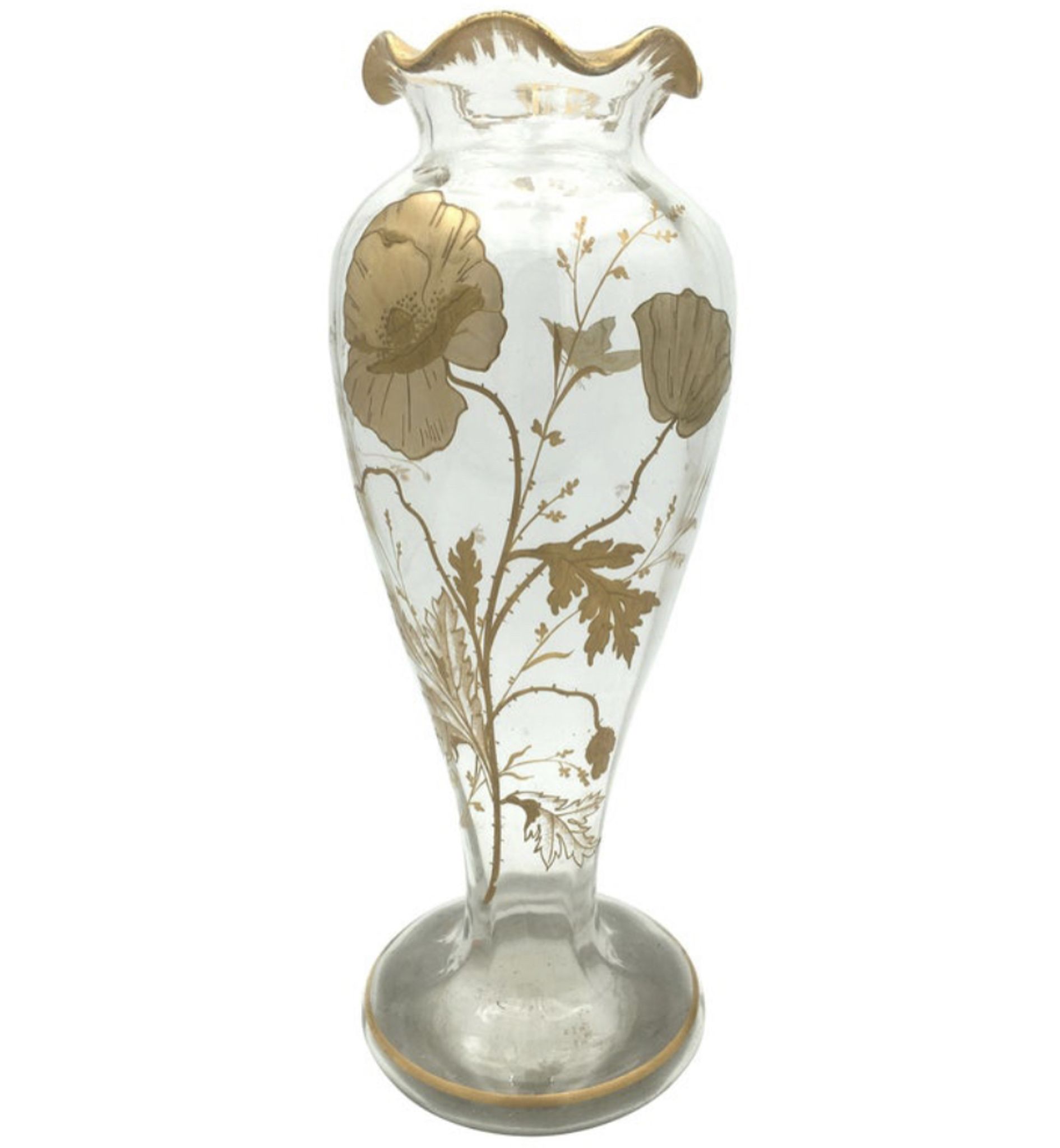 Art Nouveau vase with Painted decoration of Poppies and Butterfly 1900