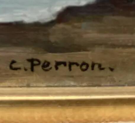 Perron charles, oil on cardboard seascape signed 20th century