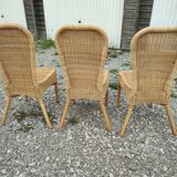 Série de 3 chaises en rotin