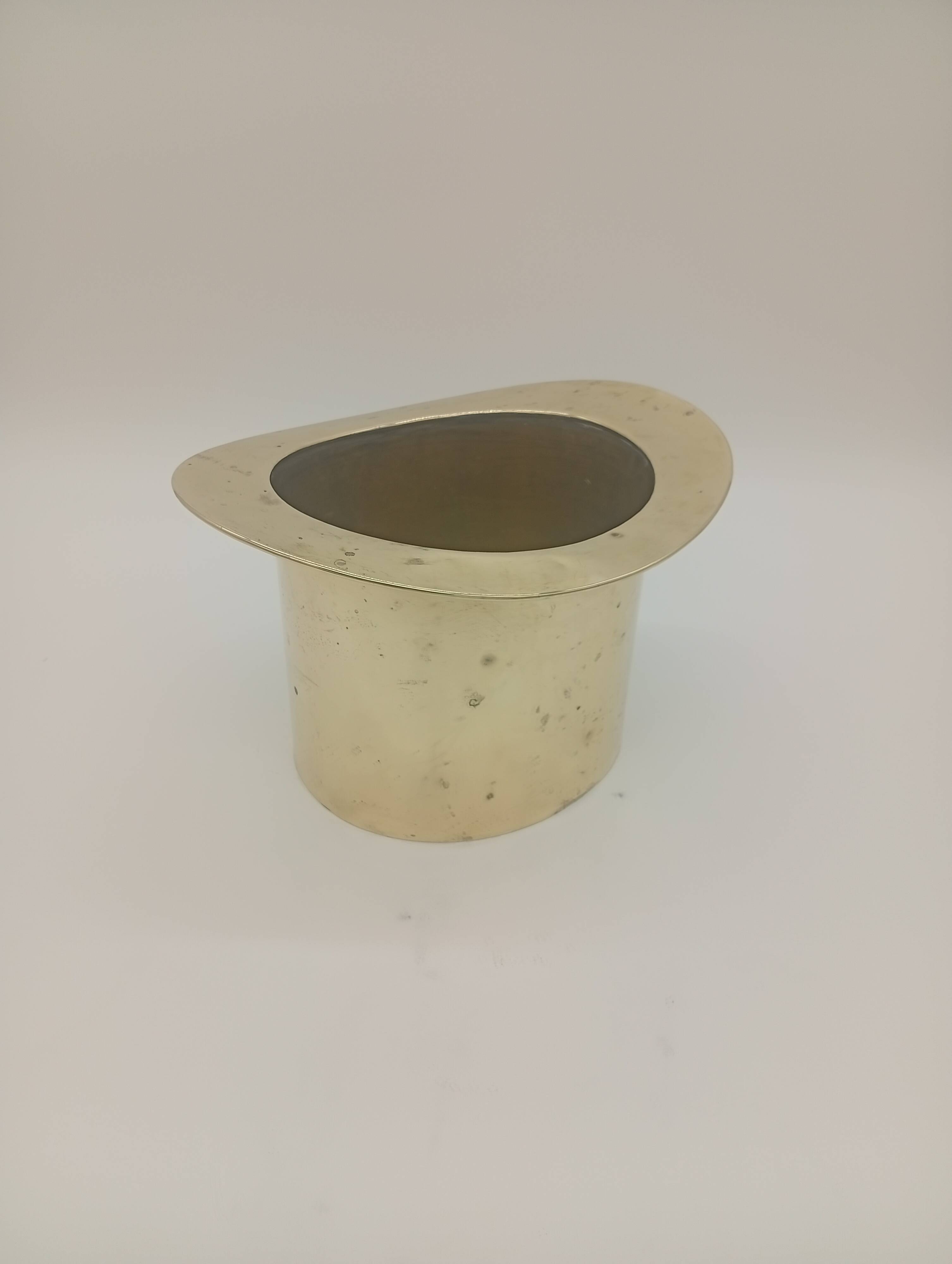 Ice Bucket Champagne Cooler Top Hat Vintage Brass