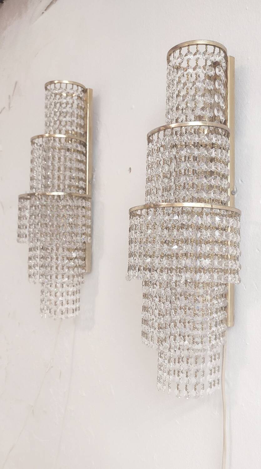 Pair of crystal appliques. France, 1970s.