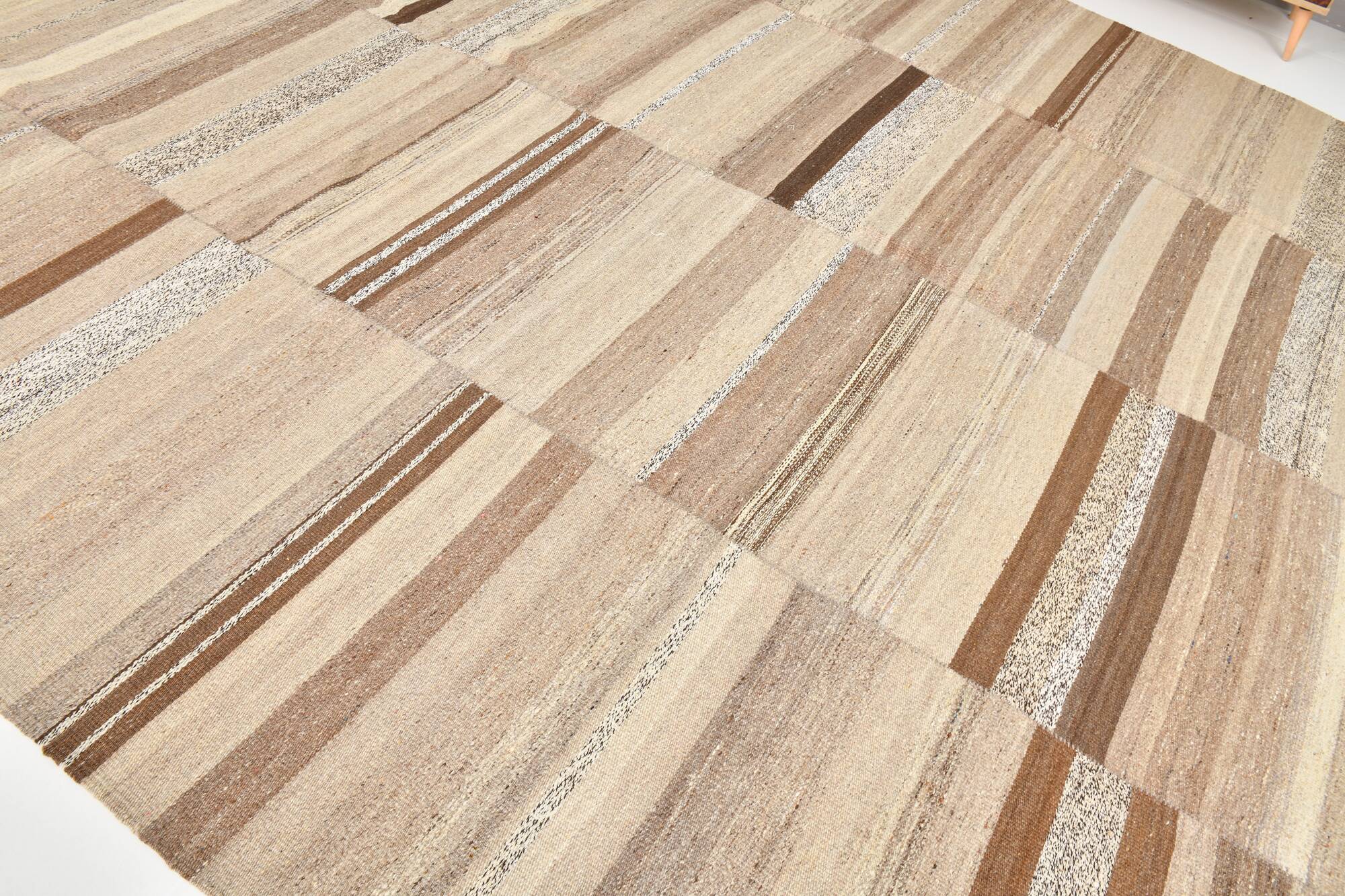 Brown & Beige Striped Large Vintage Kilim Rug, 306x336Cm